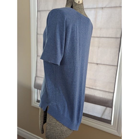 Theory Size L/G Beautiful Blue Short Sleeve Cotton & Cashmere Sweater Top - Picture 7 of 12